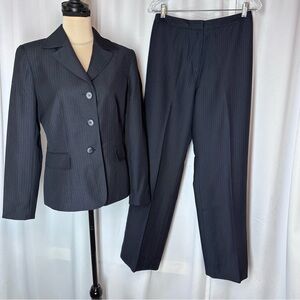 Le Suit Black Broken Pinstripe Suit Set Blazer & Pants‎ Sz 6 Lined Office Exec